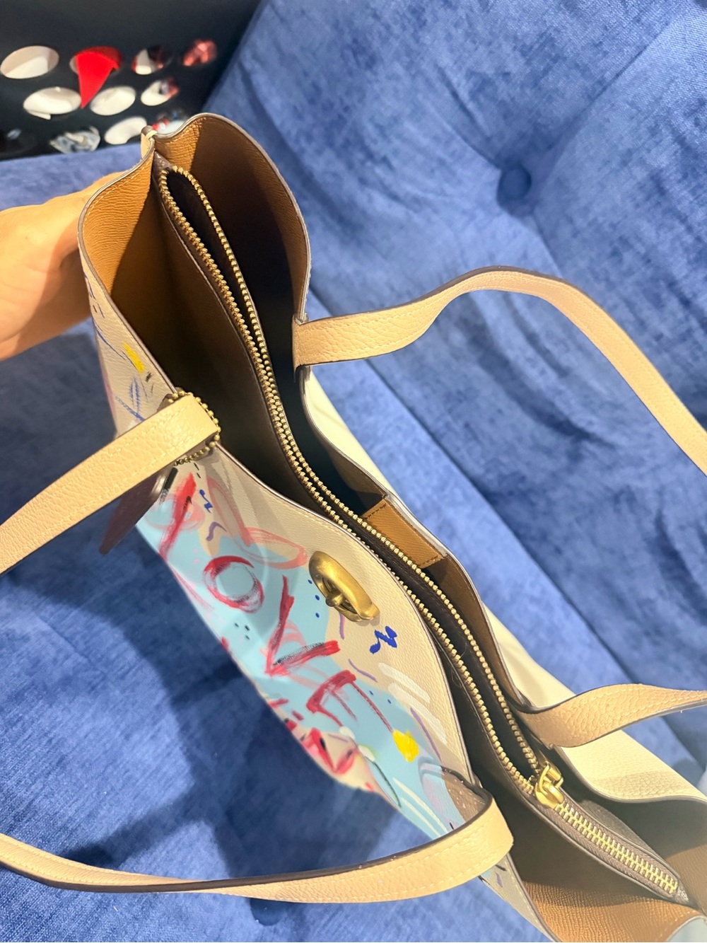 Painted Beige Coach Bag with Hand Painted Graffiti - Picture 6 of 9